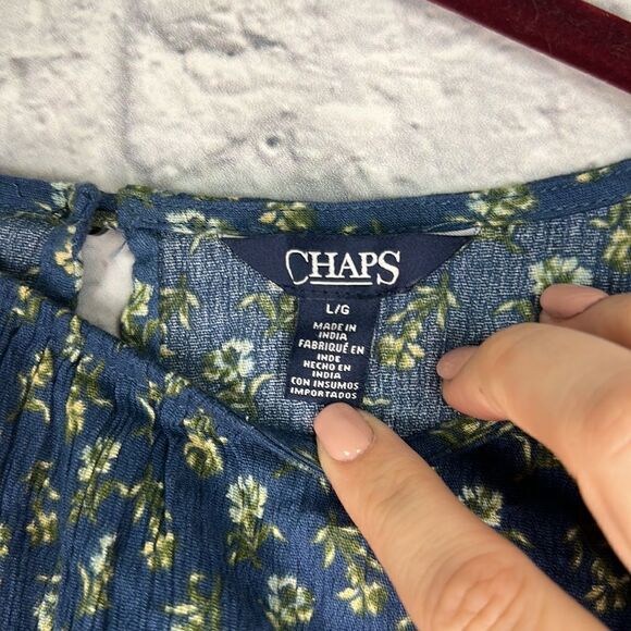 Chaps Womens Blouse Large Blue Floral Bohemian Short Sleeve NWT - Picture 3 of 8